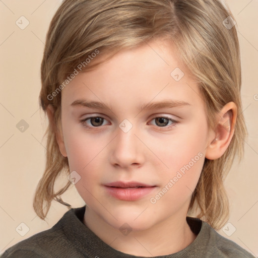 Neutral white child female with medium  brown hair and brown eyes