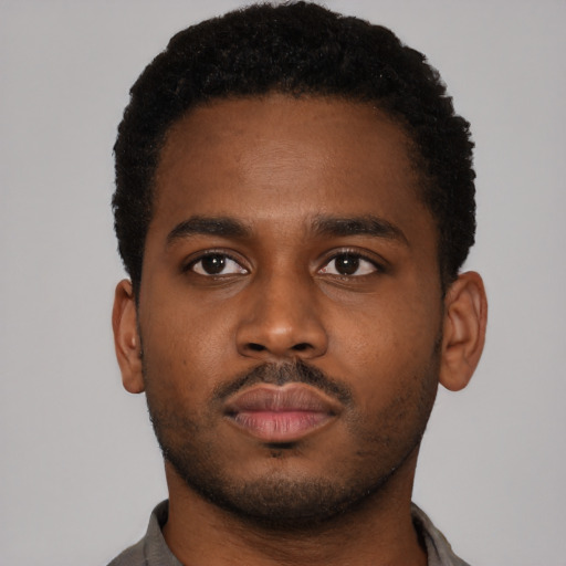 Neutral black young-adult male with short  brown hair and brown eyes