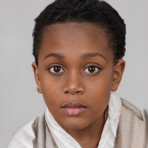 Neutral black child female with short  brown hair and brown eyes