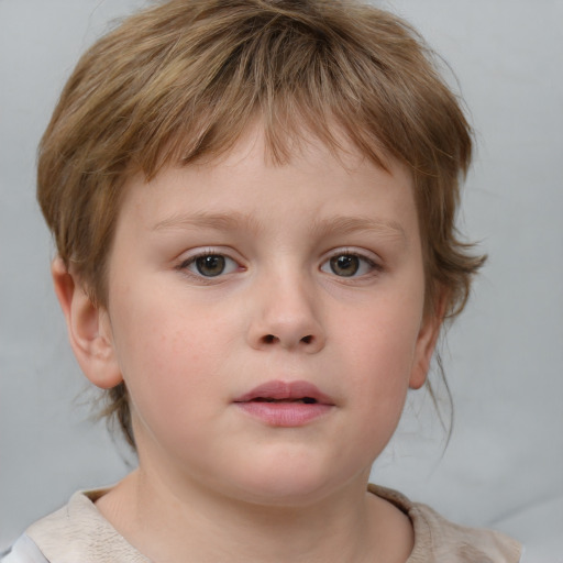 Neutral white child male with medium  brown hair and blue eyes