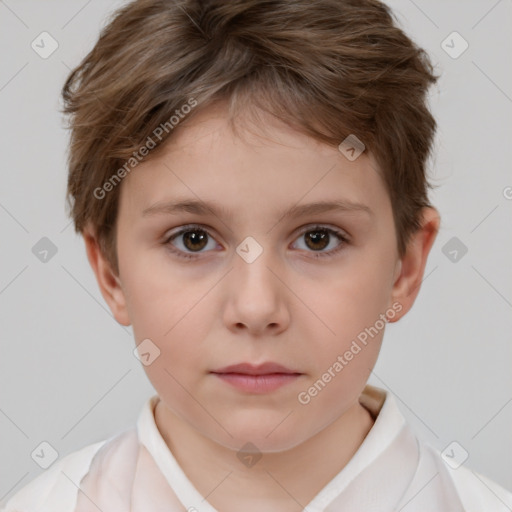 Neutral white child female with short  brown hair and brown eyes