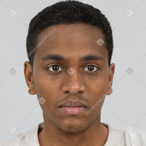 Neutral black young-adult male with short  brown hair and brown eyes