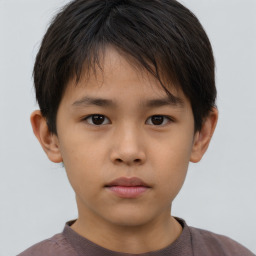 Neutral asian child male with short  brown hair and brown eyes