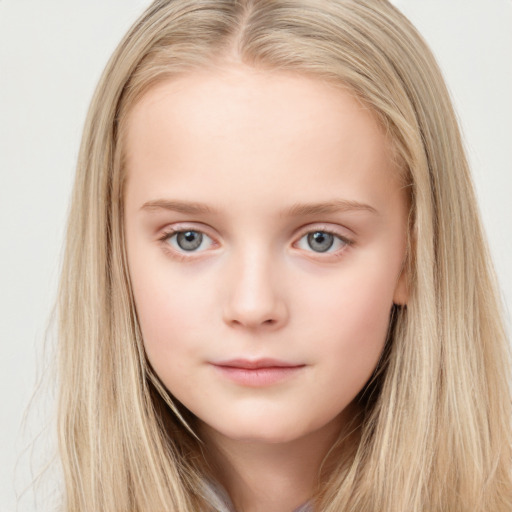 Neutral white child female with long  brown hair and grey eyes