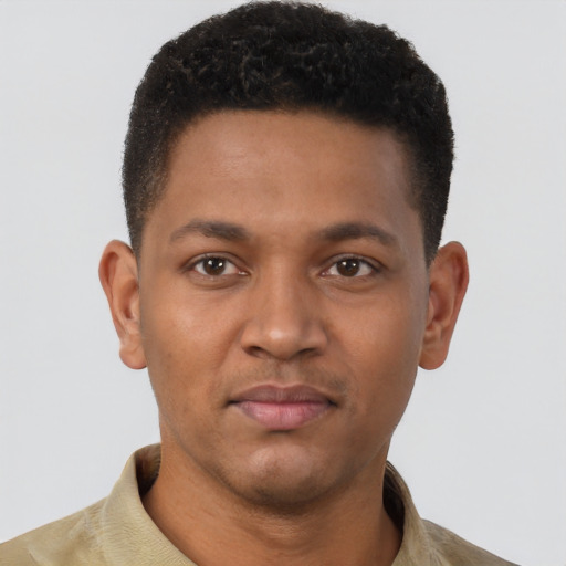 Neutral black young-adult male with short  brown hair and brown eyes