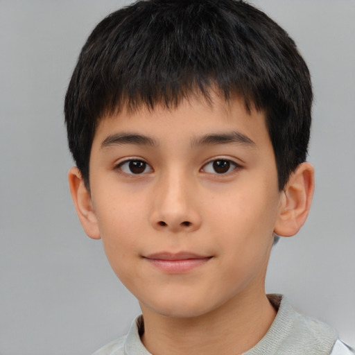 Neutral asian child male with short  brown hair and brown eyes