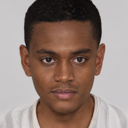 Neutral black young-adult male with short  brown hair and brown eyes