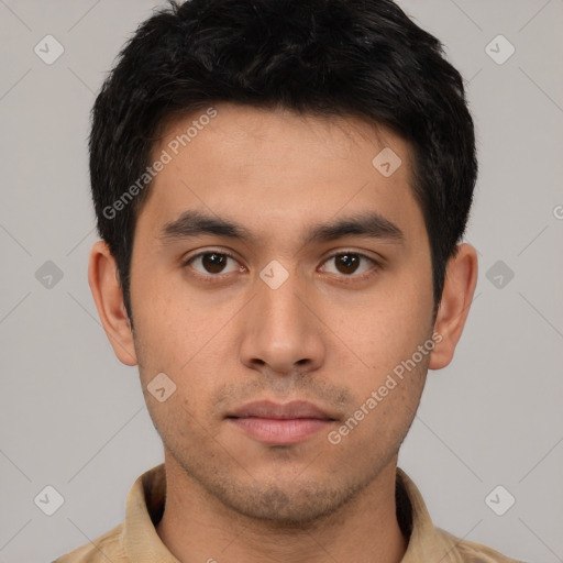 Neutral asian young-adult male with short  brown hair and brown eyes