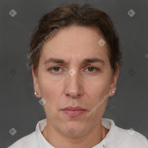 Neutral white adult male with short  brown hair and brown eyes