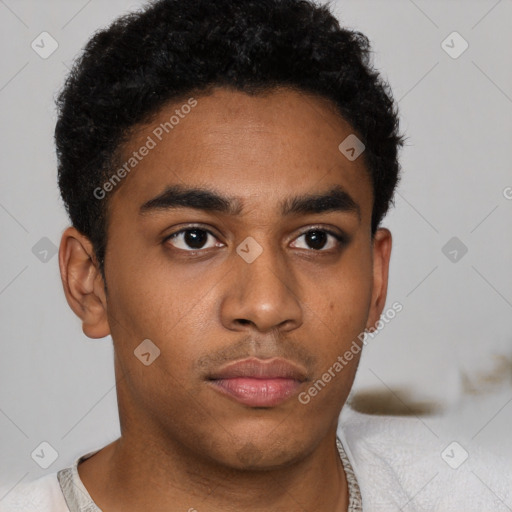 Neutral black young-adult male with short  brown hair and brown eyes