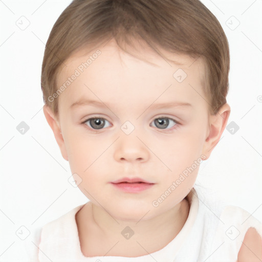 Neutral white child female with short  brown hair and brown eyes