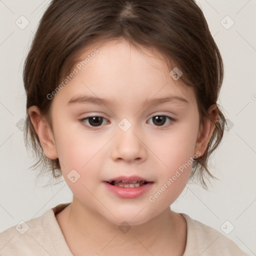 Neutral white child female with medium  brown hair and brown eyes