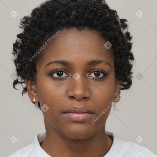 Neutral black young-adult female with short  brown hair and brown eyes