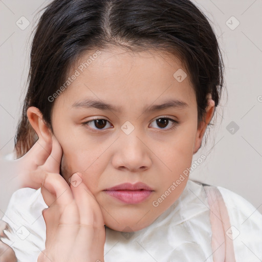 Neutral white child female with medium  brown hair and brown eyes