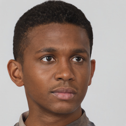 Neutral black young-adult male with short  brown hair and brown eyes