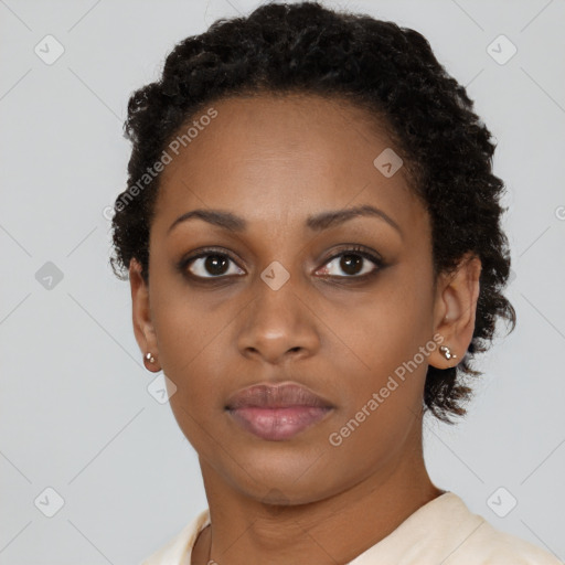 Neutral black young-adult female with short  brown hair and brown eyes