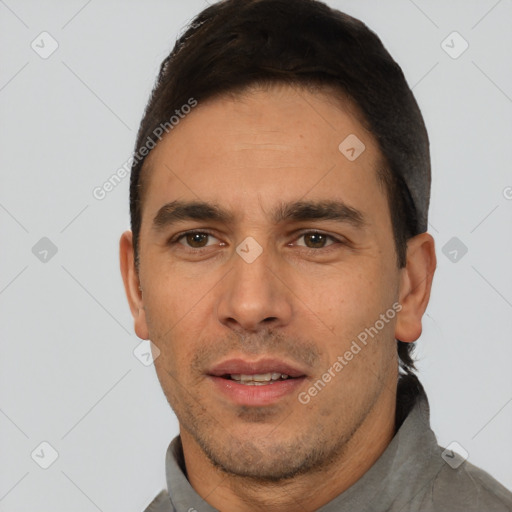 Neutral white adult male with short  brown hair and brown eyes