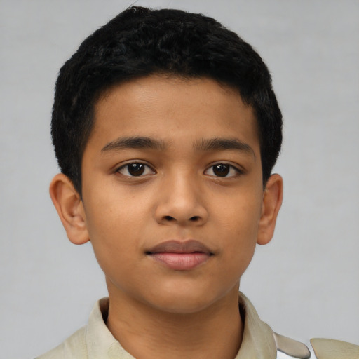 Neutral latino child male with short  brown hair and brown eyes