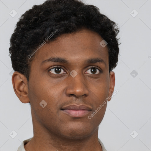 Neutral black young-adult male with short  brown hair and brown eyes