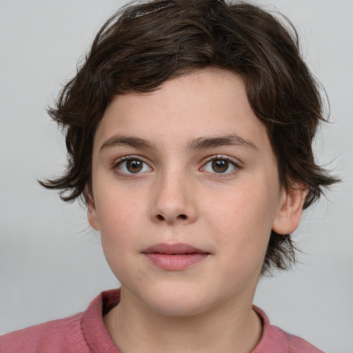 Neutral white child female with medium  brown hair and brown eyes