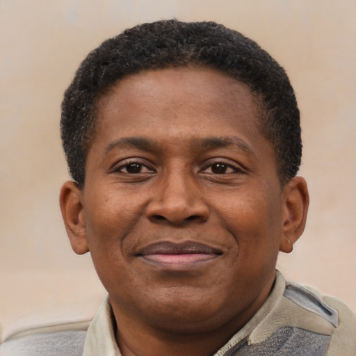 Joyful latino adult male with short  brown hair and brown eyes