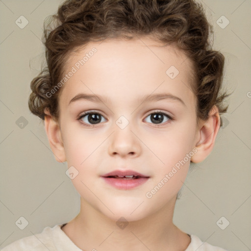 Neutral white child female with short  brown hair and brown eyes