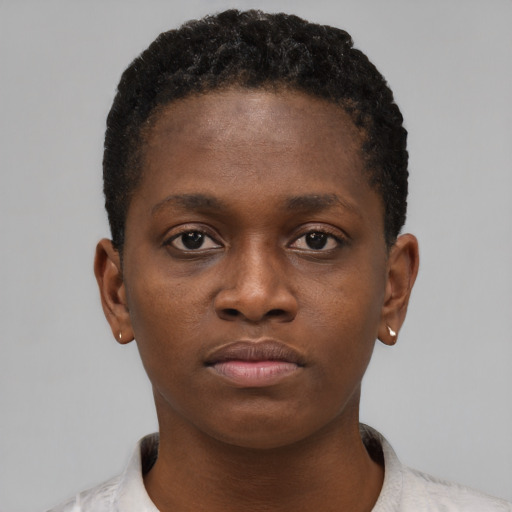 Neutral black young-adult female with short  brown hair and brown eyes