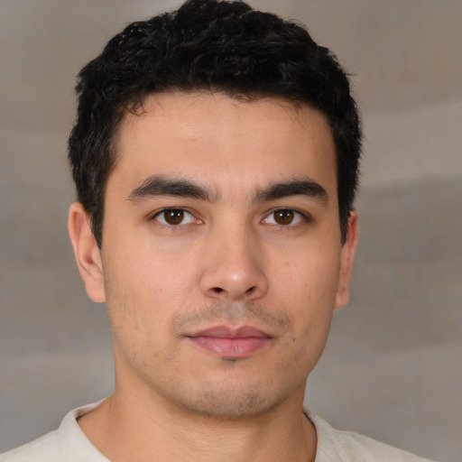Neutral asian young-adult male with short  brown hair and brown eyes