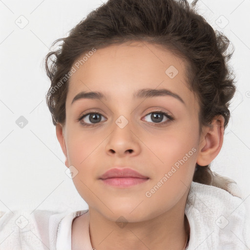 Neutral white child female with short  brown hair and brown eyes