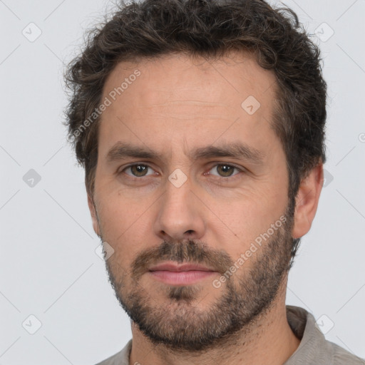 Neutral white adult male with short  brown hair and brown eyes