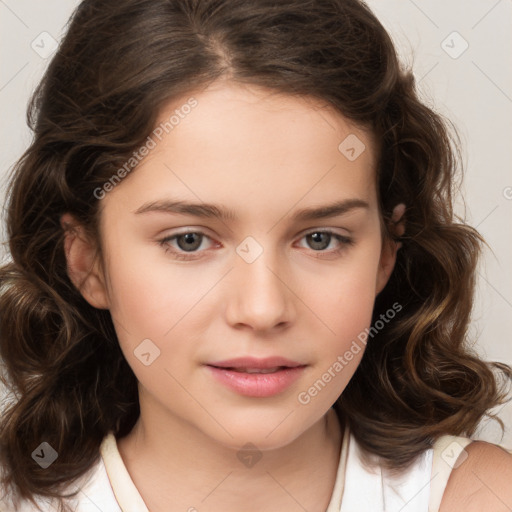 Neutral white child female with medium  brown hair and brown eyes