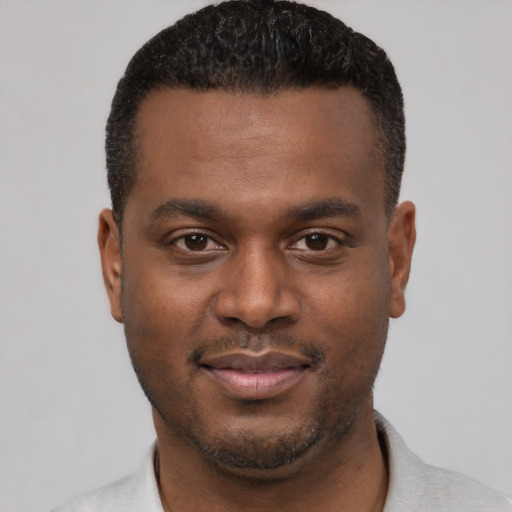 Neutral black young-adult male with short  brown hair and brown eyes