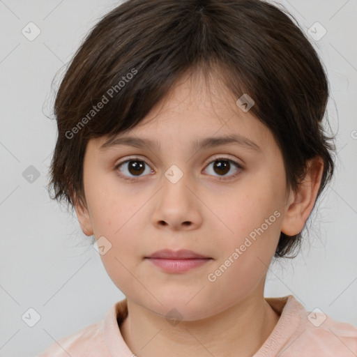 Neutral white child female with medium  brown hair and brown eyes