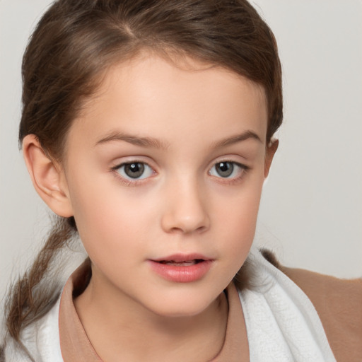 Neutral white child female with medium  brown hair and brown eyes