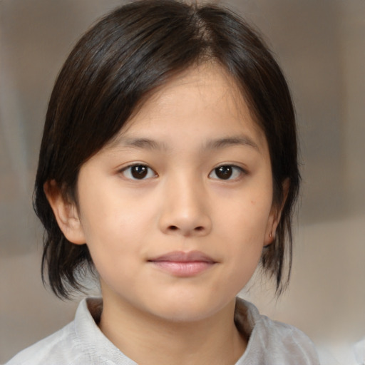 Neutral asian child female with medium  brown hair and brown eyes