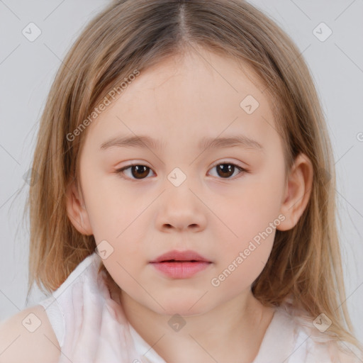 Neutral white child female with medium  brown hair and brown eyes