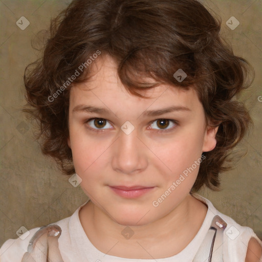 Neutral white child female with medium  brown hair and brown eyes