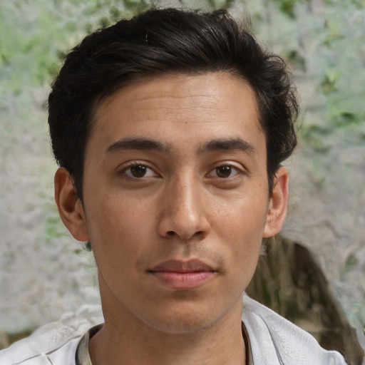 Neutral asian young-adult male with short  brown hair and brown eyes