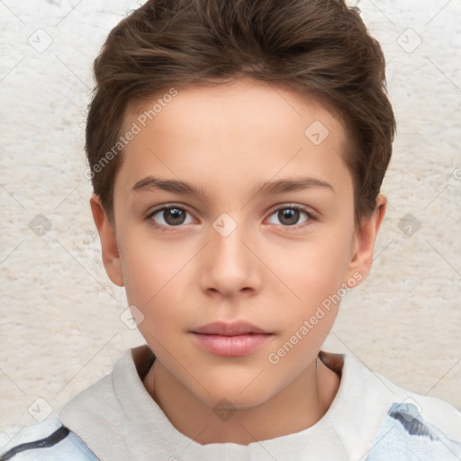 Neutral white child female with short  brown hair and brown eyes