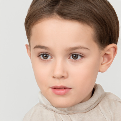 Neutral white child female with short  brown hair and brown eyes