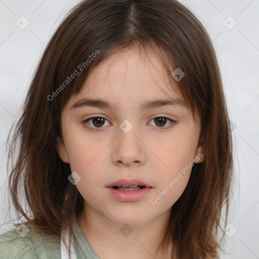 Neutral white child female with medium  brown hair and brown eyes