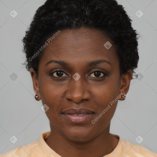 Neutral black young-adult female with short  brown hair and brown eyes