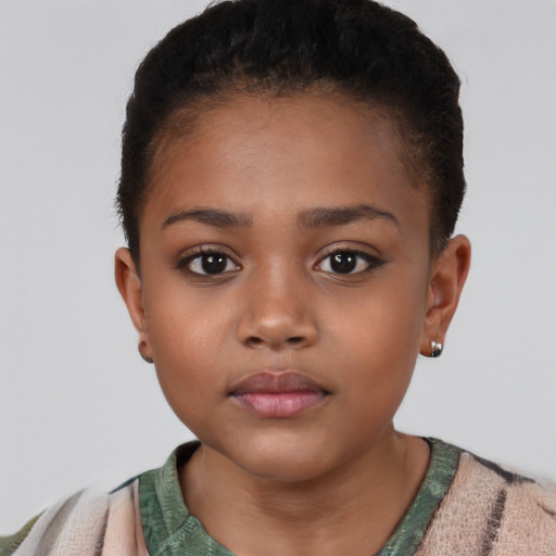 Neutral latino child female with short  brown hair and brown eyes