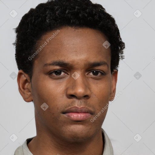 Neutral black young-adult male with short  brown hair and brown eyes