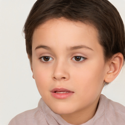 Neutral white child female with short  brown hair and brown eyes