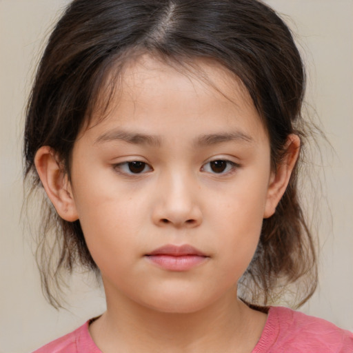 Neutral white child female with medium  brown hair and brown eyes