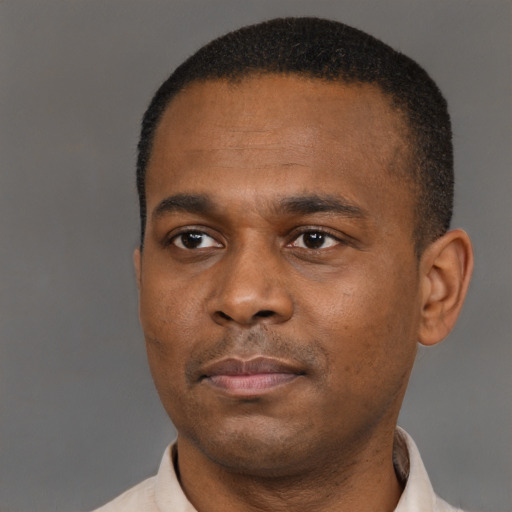 Neutral black young-adult male with short  brown hair and brown eyes