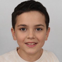 Joyful white child female with short  brown hair and brown eyes