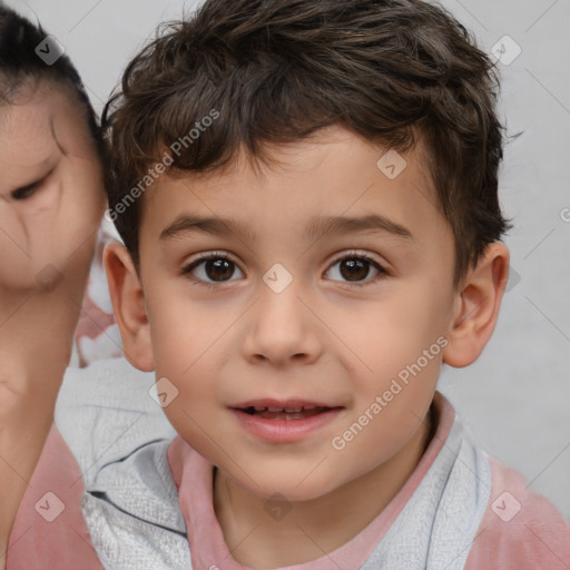 Joyful white child male with short  brown hair and brown eyes