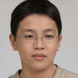 Neutral asian young-adult male with short  brown hair and brown eyes